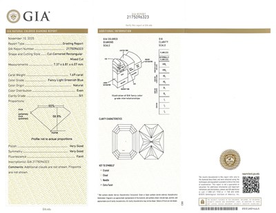 Lot 126 - Two-Color Gold, Fancy Light Greenish Blue Diamond, Colored Diamond and Diamond Ring