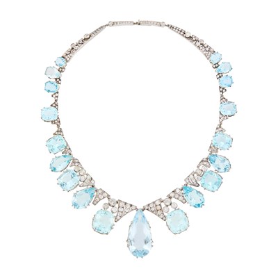 Lot 215 - Platinum, Aquamarine and Diamond Necklace