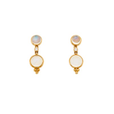 Lot 1001 - Temple St. Clair Pair of Gold, Moonstone and Diamond Pendant-Earrings