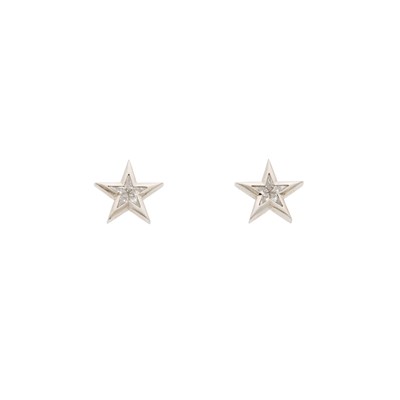 Lot 1145 - Pair of White Gold and Diamond Star Earrings
