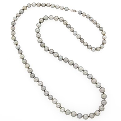 Lot 1159 - Long Tahitian Gray Cultured Pearl Necklace with White Gold Clasp
