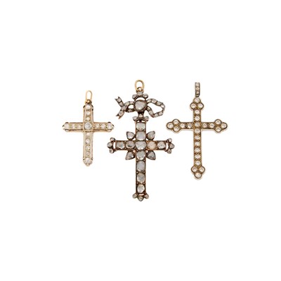 Lot 1195 - Three Silver, Platinum, Gold and Diamond Cross Pendants