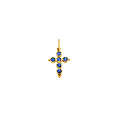 Lot 1072 - Temple St. Clair Gold, Sapphire and Diamond Cross Pendant