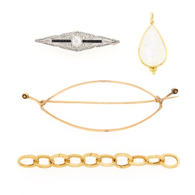 Lot 1279 - Group of Gold, Platinum, Black Onyx, Moonstone and Diamond Jewelry and Fragments