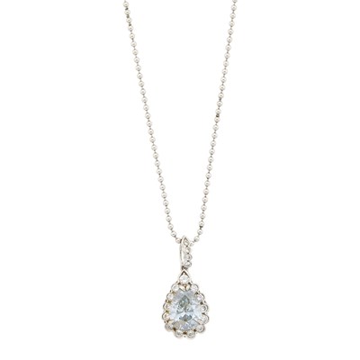 Lot 108 - Platinum, Fancy Gray-Blue Diamond and Diamond Pendant with Tiffany & Co. Bead Chain Necklace