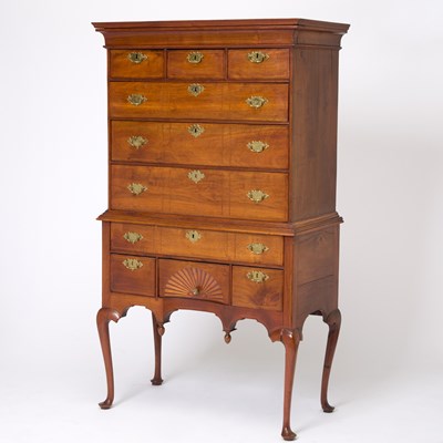 Lot Queen Anne Inlaid Walnut High Chest of Drawers