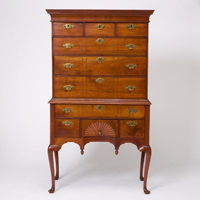 Lot 94 - Queen Anne Inlaid Walnut High Chest of Drawers