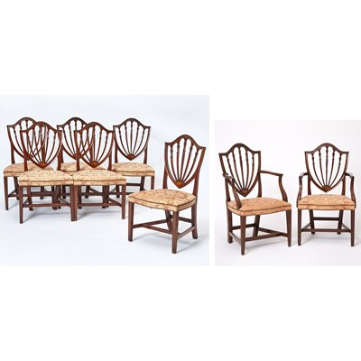 Lot 143 - Set of Eight Federal Mahogany Shieldback Dining Chairs
