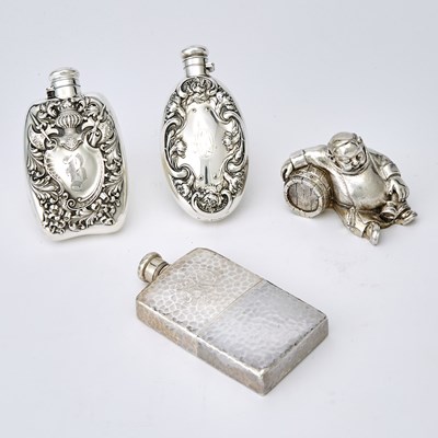 Lot 3041 - Three Sterling Silver Pocket Flasks
