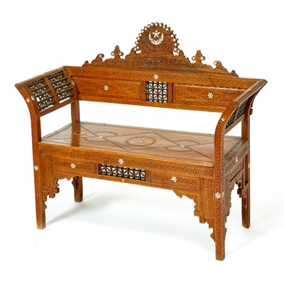 Lot 363 - Syrian Mother-of-Pearl Inlaid Walnut Bench