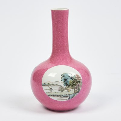 Lot 232 - A Chinese Pink Glazed Sgraffito Ground Famille Porcelain Bottle Vase