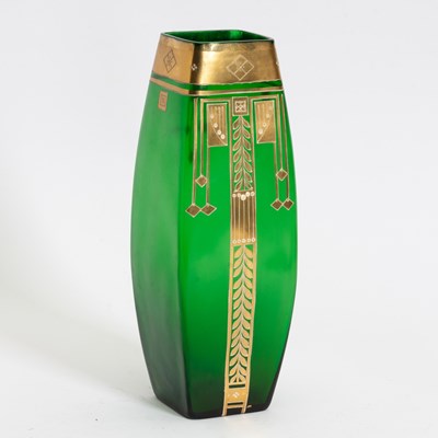 Lot 115 - Art Deco Green Glass Vase with Partial Gilt and Hand-Painted Decoration