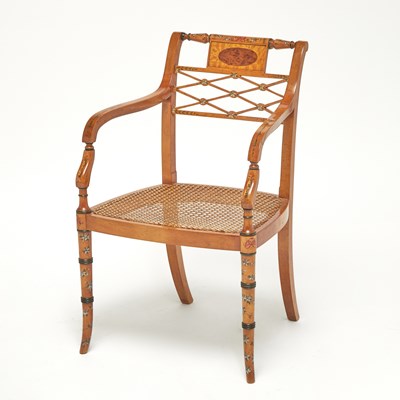 Lot 346 - Edwardian Style Painted Satinwood Cane Seat Armchair