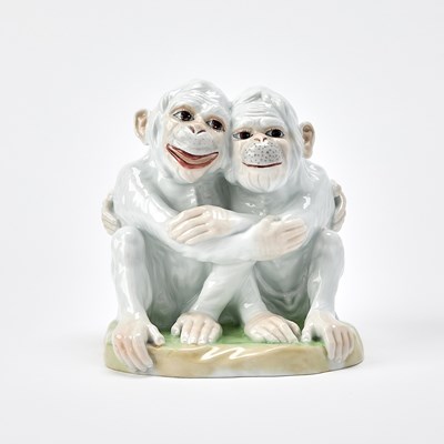 Lot 345 - Dresden Porcelain Figural Group of Two Seated Monkeys in an Embrace