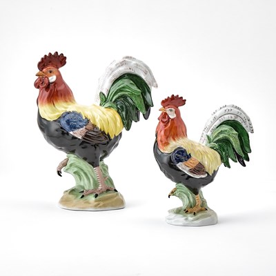 Lot 393 - Two Dresden Porcelain Roosters