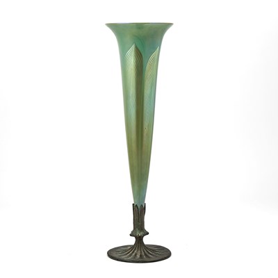 Lot 384 - Lundberg Studios Patinated Metal and Blown Glass Flower-Form Vase