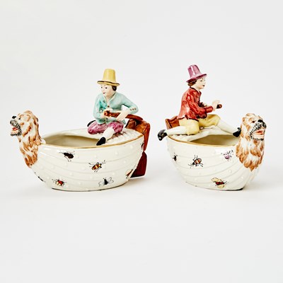 Lot 3303 - Pair of Chelsea House Porcelain Boat Vases With Figures