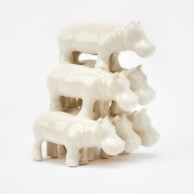 Lot 3343 - Glazed Ceramic Group of Six Stacked Hippos