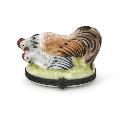 Lot 3344 - French Metal-Mounted Hand-Painted Porcelain Small Rooster Box