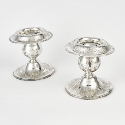 Lot 3226 - Pair of Silver-Plated Candle Holders