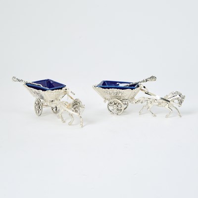 Lot 3356 - Two Italian Sterling Silver Horse-Drawn Carriage-Form Salt Cellars