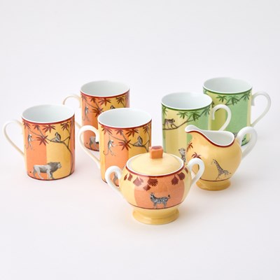 Lot 3291 - Seven Hermès Porcelain "Africa" Pattern Table Articles