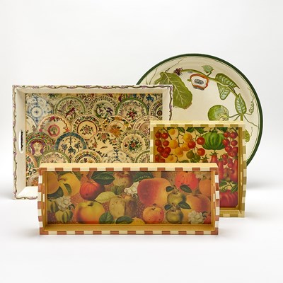 Lot 3251 - Four Decorated Wood Serving Trays