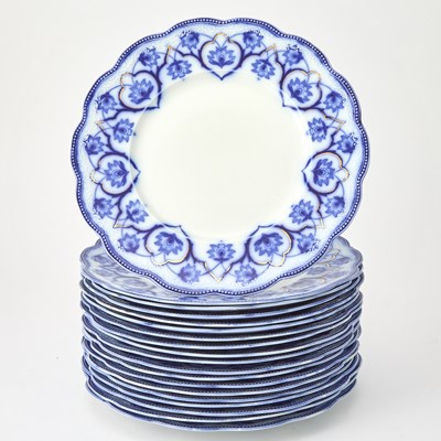 Lot 3287 - Set of Eighteen Haddon Blue and White Dinner Plates
