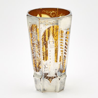 Lot 3256 - Silver Overlay Glass Vase with Paneled Sides