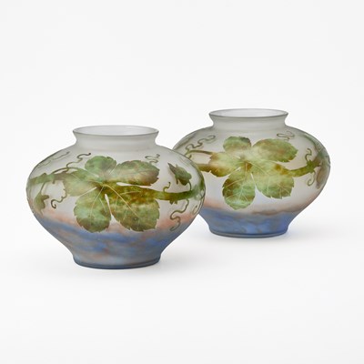 Lot 3314 - Companion Pair of Czechoslovakian Art Nouveau Style Etched Glass Vases