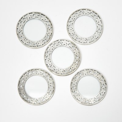 Lot 3262 - Set of Five Webster Co. Sterling Silver Overlay and Glass Small Drinks Coasters