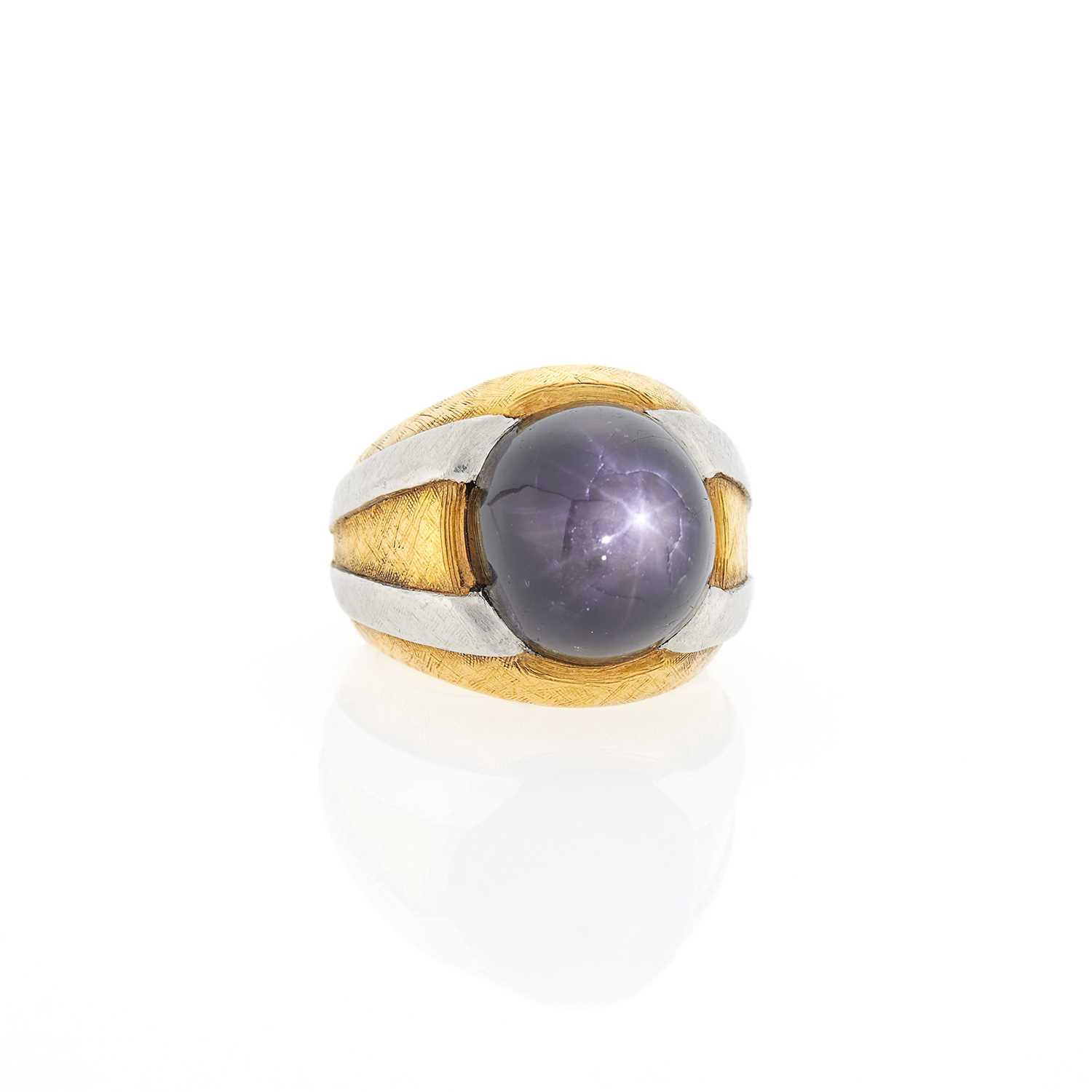 Lot 2335 - Two-Color Gold and Cabochon Black Star Sapphire Ring