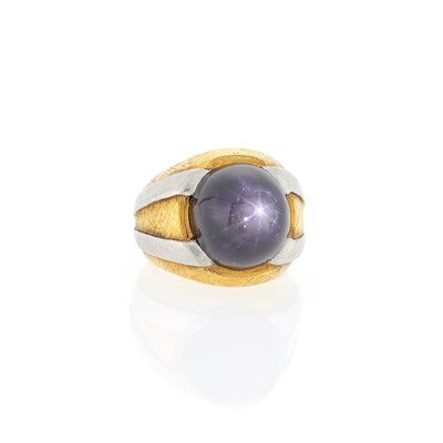 Lot 2335 - Two-Color Gold and Cabochon Black Star Sapphire Ring