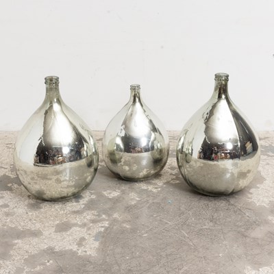 Lot 229 - Three Mercury Glass Teardrop-Shaped Vases