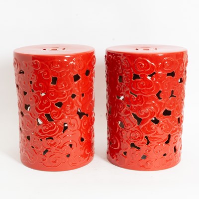 Lot 246 - Pair of Red Glazed Ceramic Garden Seats