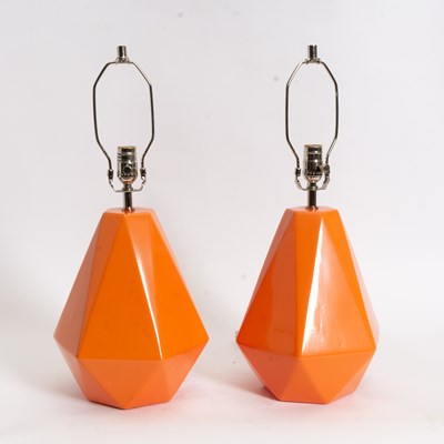 Lot 230 - Pair of Orange Glazed Ceramic Lamps