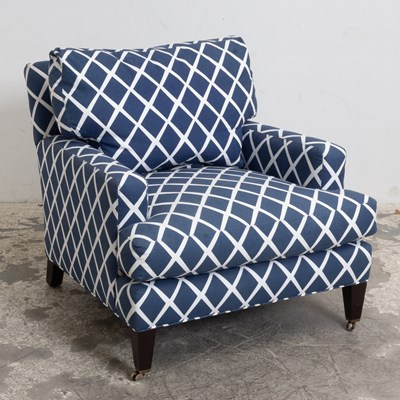 Lot 189 - Navy Blue Lattice Pattern Upholstered Armchair