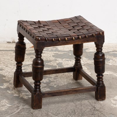 Lot 183 - Woven Leather Mahogany Stool