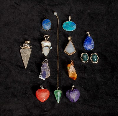 Lot 366 - Group of Silver, Gem-Set, Hardstone and Simulated Stone Pendants and Costume Pendants