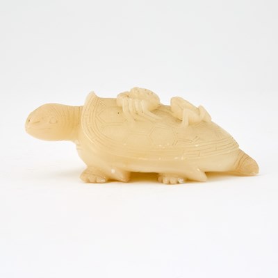 Lot 118 - A Chinese Soapstone Carving of a Turtle Carrying a Crab and a Frog