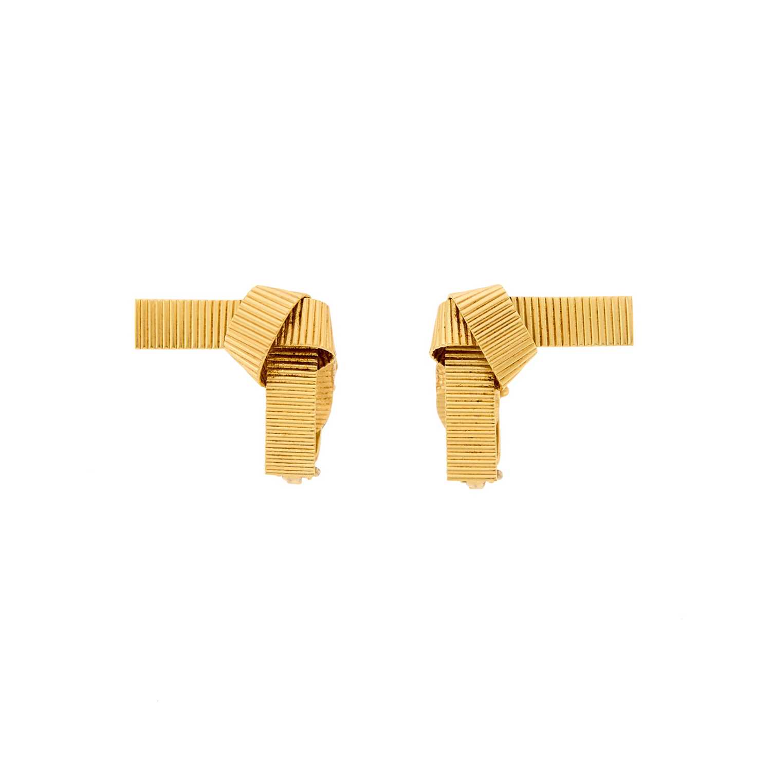Lot 2323 - Tiffany & Co. Pair of Gold Ribbon Earclips