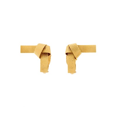 Lot 2323 - Tiffany & Co. Pair of Gold Ribbon Earclips
