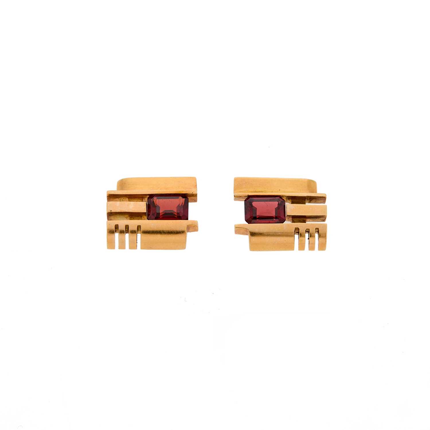 Lot 2333 - Pair of Gold and Garnet Earrings