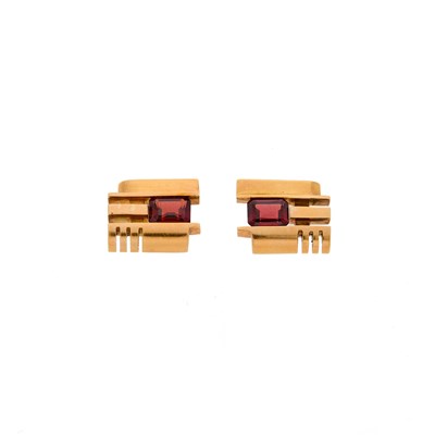 Lot 2333 - Pair of Gold and Garnet Earrings
