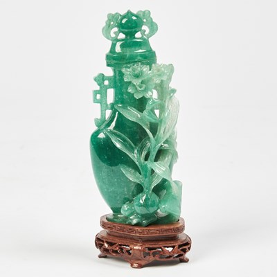 Lot 65 - A Chinese Glass Faux Jadeite Flattened Vase and Cover