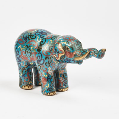 Lot 97 - A Chinese Cloisonne Enamel Figure of a Standing Elephant with Extended Trunk