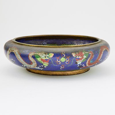 Lot 277 - A Large Japanese Cloisonne Enamel Compressed-Form 'Dragon' Brush Washer