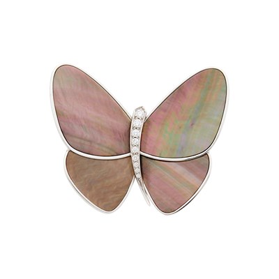 Lot 167 - Van Cleef & Arpels White Gold, Gray Mother-of-Pearl and Diamond Butterfly Clip-Brooch, France