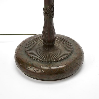 Lot 233 - Tiffany Studios Bronze and Leaded Glass Peony Table Lamp