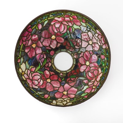 Lot 233 - Tiffany Studios Bronze and Leaded Glass Peony Table Lamp